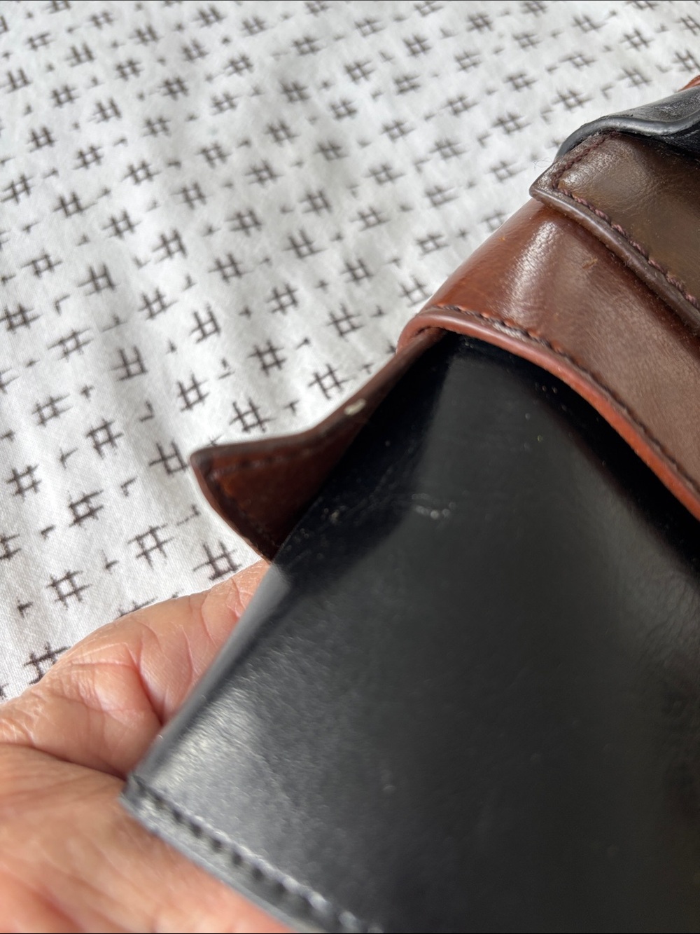 Gucci-style bag, layered leather, dark brown, lite brown, black, wood handle - Picture 13 of 16